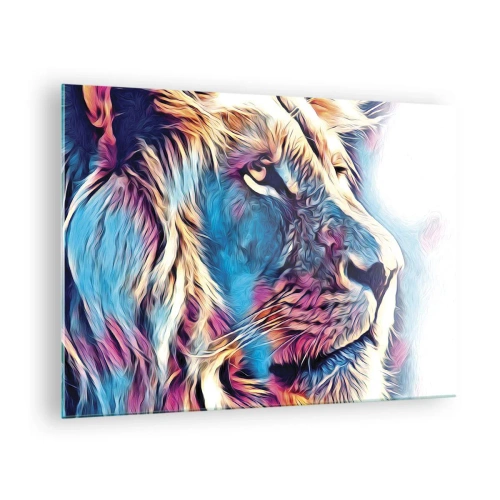 Tablou pe sticlă - Grafică colorată cu lei într-un stil artistic modern - 70x50cm - Înțelepciunea naturii - Decorațiune modernă pentru perete pentru living și dormitor ARTTOR