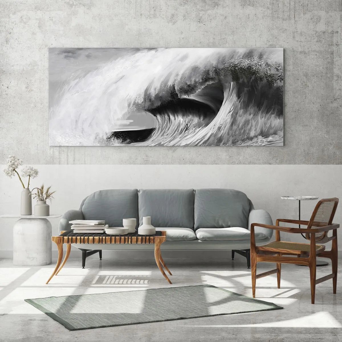 Tablou pe sticlă - Mânia oceanului - 100x40 cm