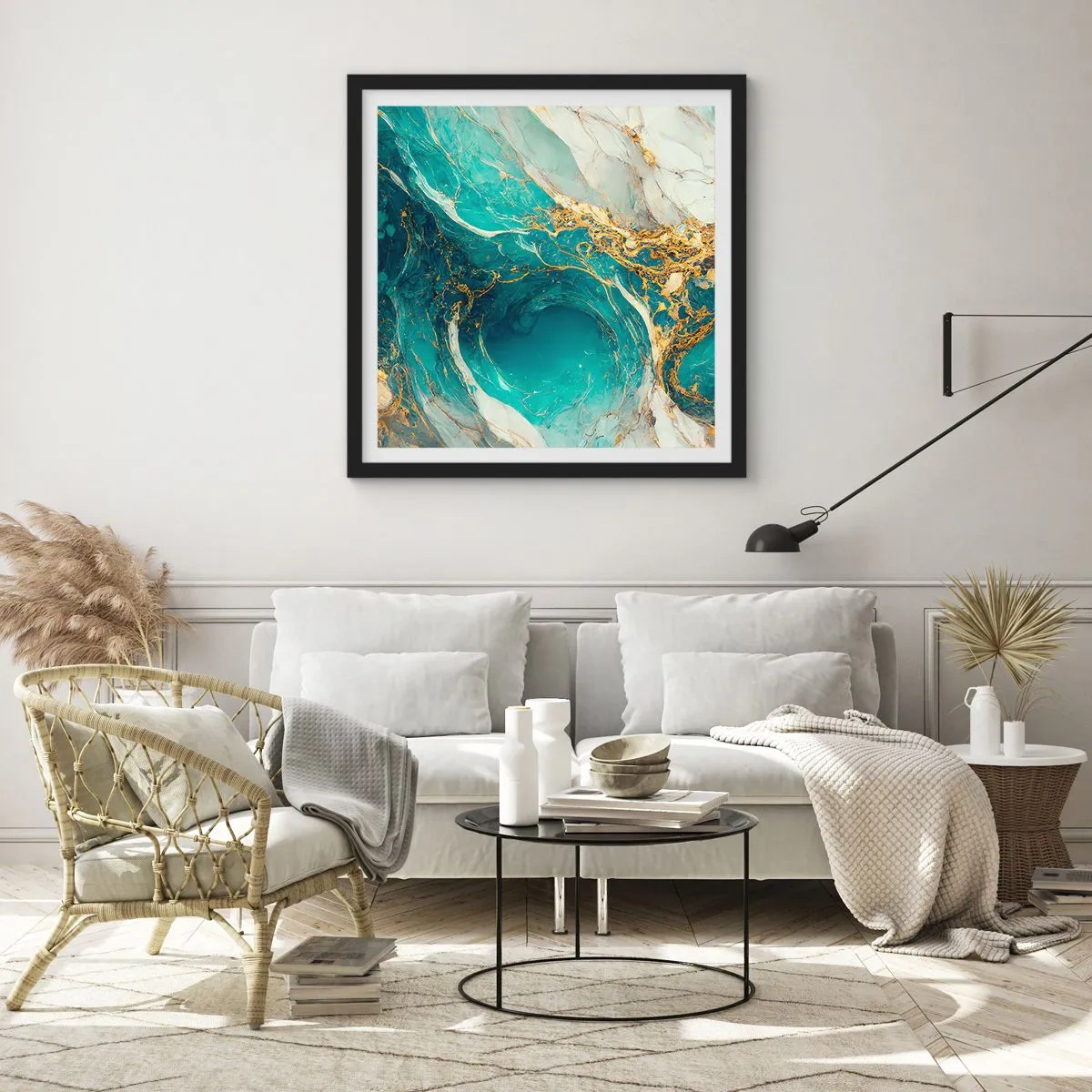 Poster în ramă neagră - Compoziție cu vene aurii - 60x60 cm