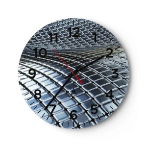 Ceas de perete - Ceas pe sticlă - Val metalic argintiu - 40x40 cm