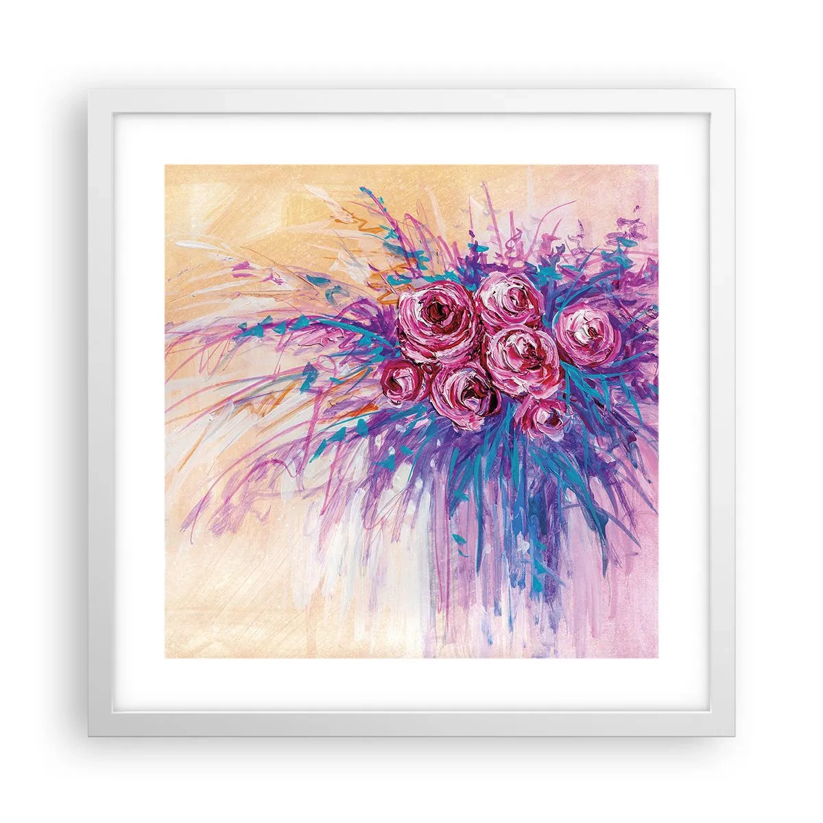 Poster în ramă albă - Fântână de trandafiri - 40x40 cm