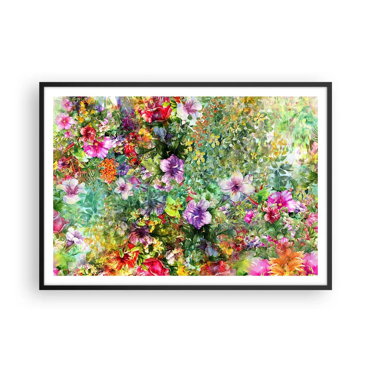 Poster în ramă neagră - Să ne pierdem în flori - 100x70 cm