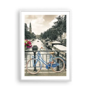 Poster în ramă albă - Culorile unui canal din Amsterdam - 50x70 cm