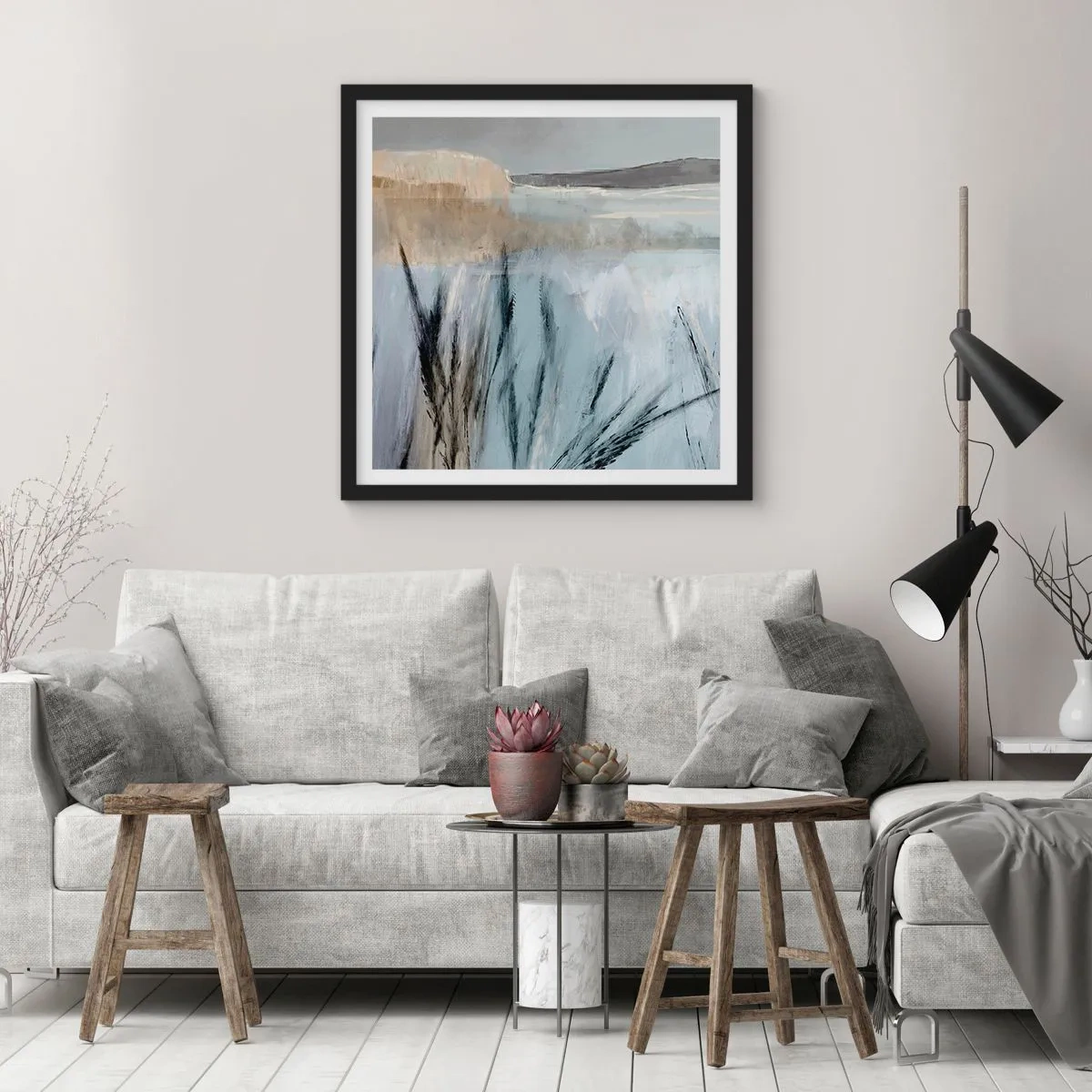 Poster în ramă neagră - Câmpuri de iarnă - 30x30 cm