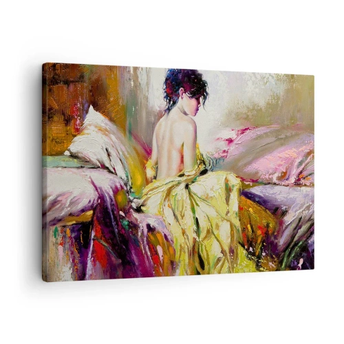 Tablou pe pânză Canvas - O scenă picturală a unei femei într-un pat într-o atmosferă romantică - 70x50cm - Mi