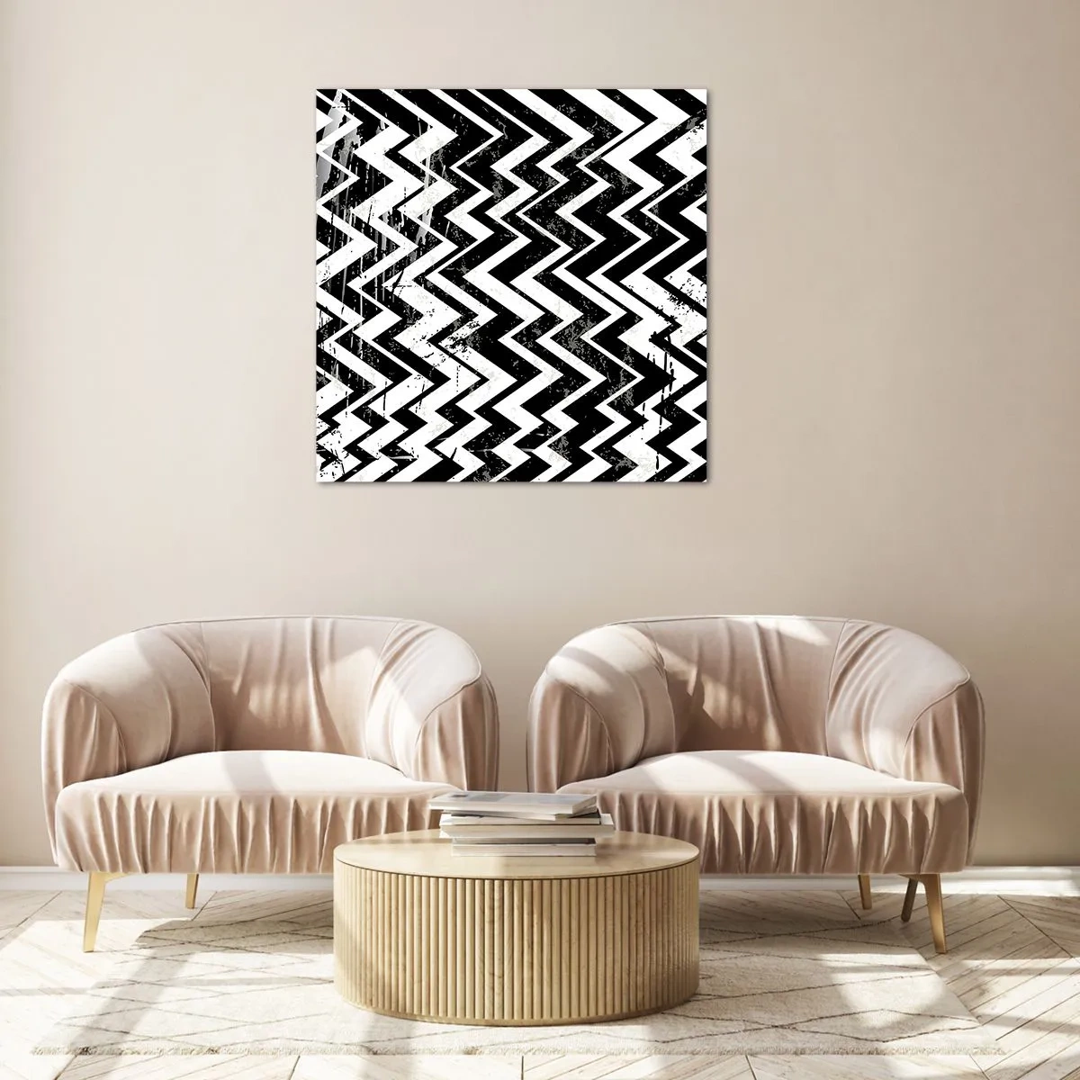 Tablou pe sticlă - Zig-alb, zag-negru - 30x30 cm