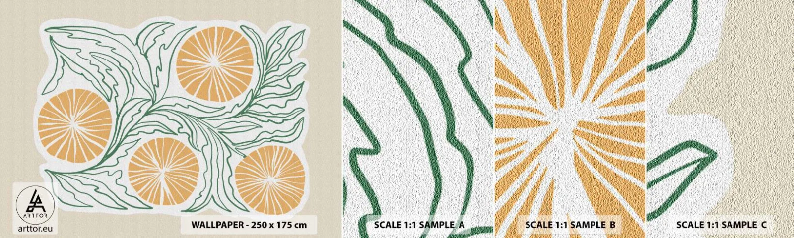 Mostră de Tapet Standard Eco - Etnic cu o notă de abstracție - Boho, Lămâie, Minimalism - 100x30 cm