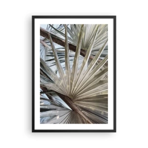 Poster în ramă neagră - Prim-plan cu frunze de palmier în nuanțe pastelate - 50x70cm - Evantaie din tropice - Decorațiune modernă pentru perete pentru living și dormitor ARTTOR