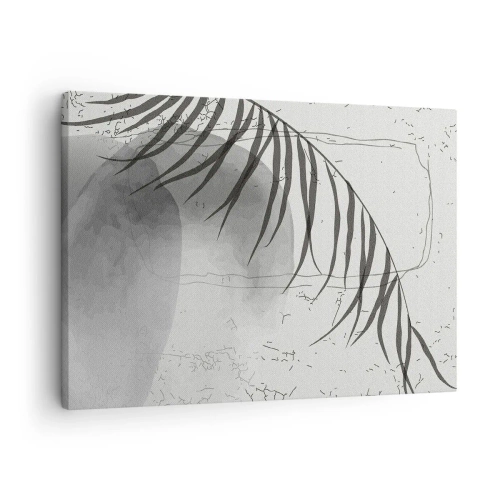Tablou pe pânză Canvas - Un motiv delicat cu frunze de palmier pe un fundal deschis, în stil scandinav. - 70x50cm - Exotismul subtil al naturii - Decorațiune modernă pentru perete pentru living și dormitor ARTTOR