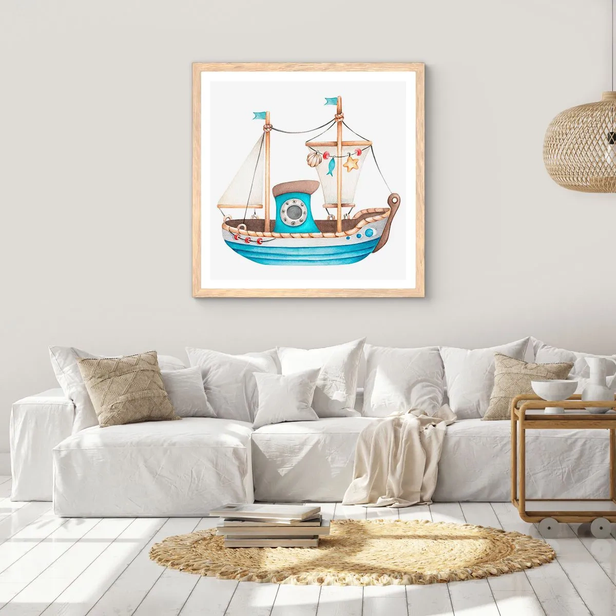 Poster în ramă de stejar deschis - Ahoy aventura! - 60x60 cm