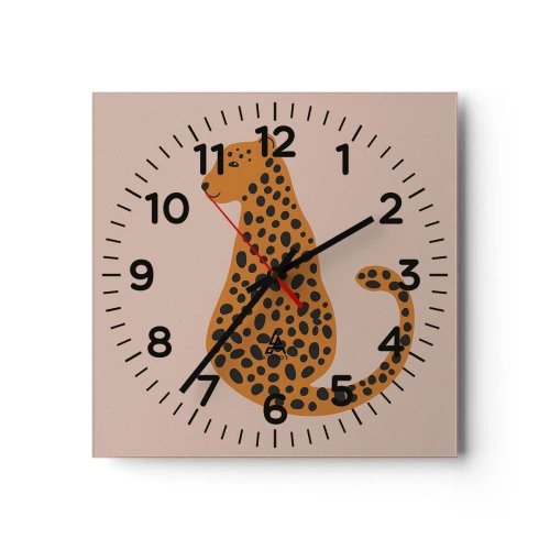Ceas de perete - Ceas pe sticlă - Modelul leopard este tot timpul la modă - 40x40 cm