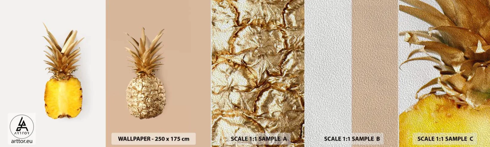 Mostră tapet Premium Sand - Ananas de împărțit - Ananas, Fructe, Desert - 100x30 cm