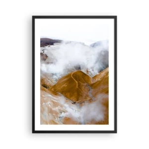 Poster în ramă neagră - Ceață plutind peste dealuri aurii într-un peisaj natural - 50x70cm - Frumusețea sălbatică a Islandei - Decorațiune modernă pentru perete pentru living și dormitor ARTTOR