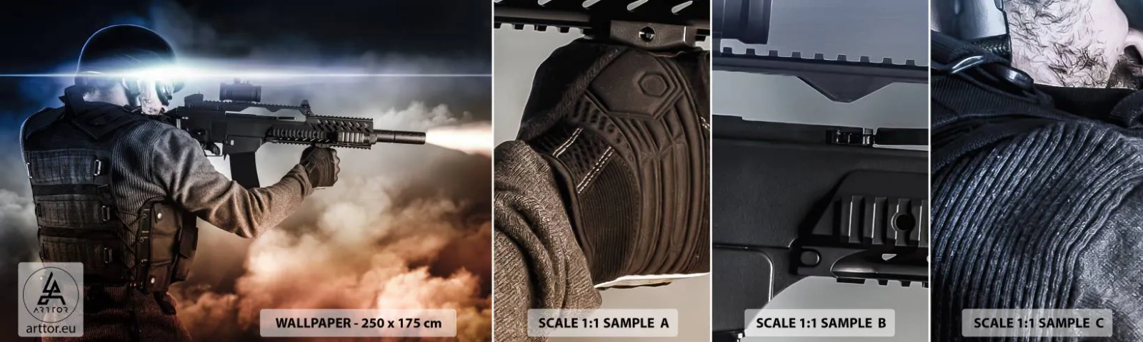 Mostră tapet autocolant Deluxe Sticker - Pur și simplu un erou - Militar, Armă, Soldat - 100x30 cm