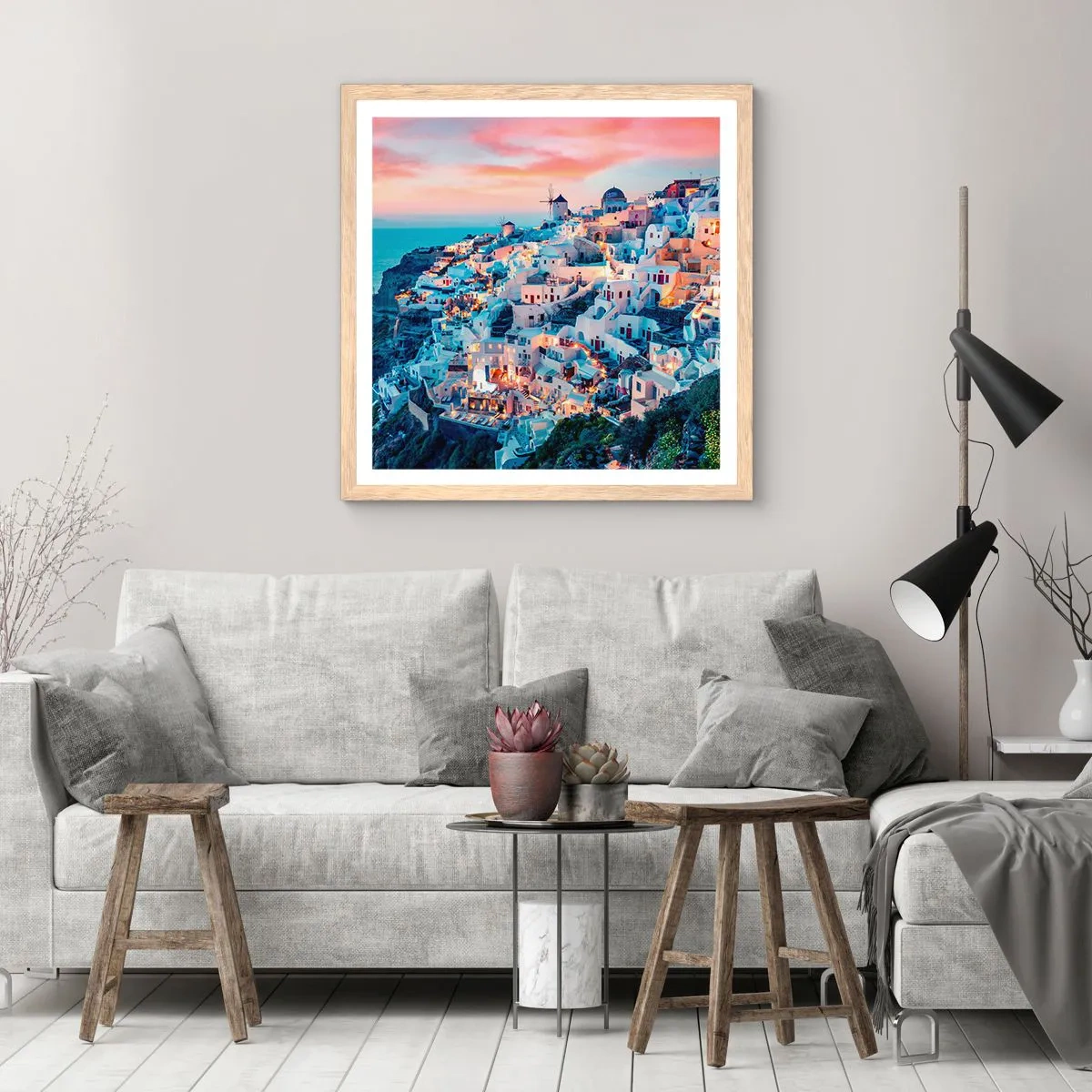 Poster în ramă de stejar deschis - Vacanța ta grecească - 40x40 cm