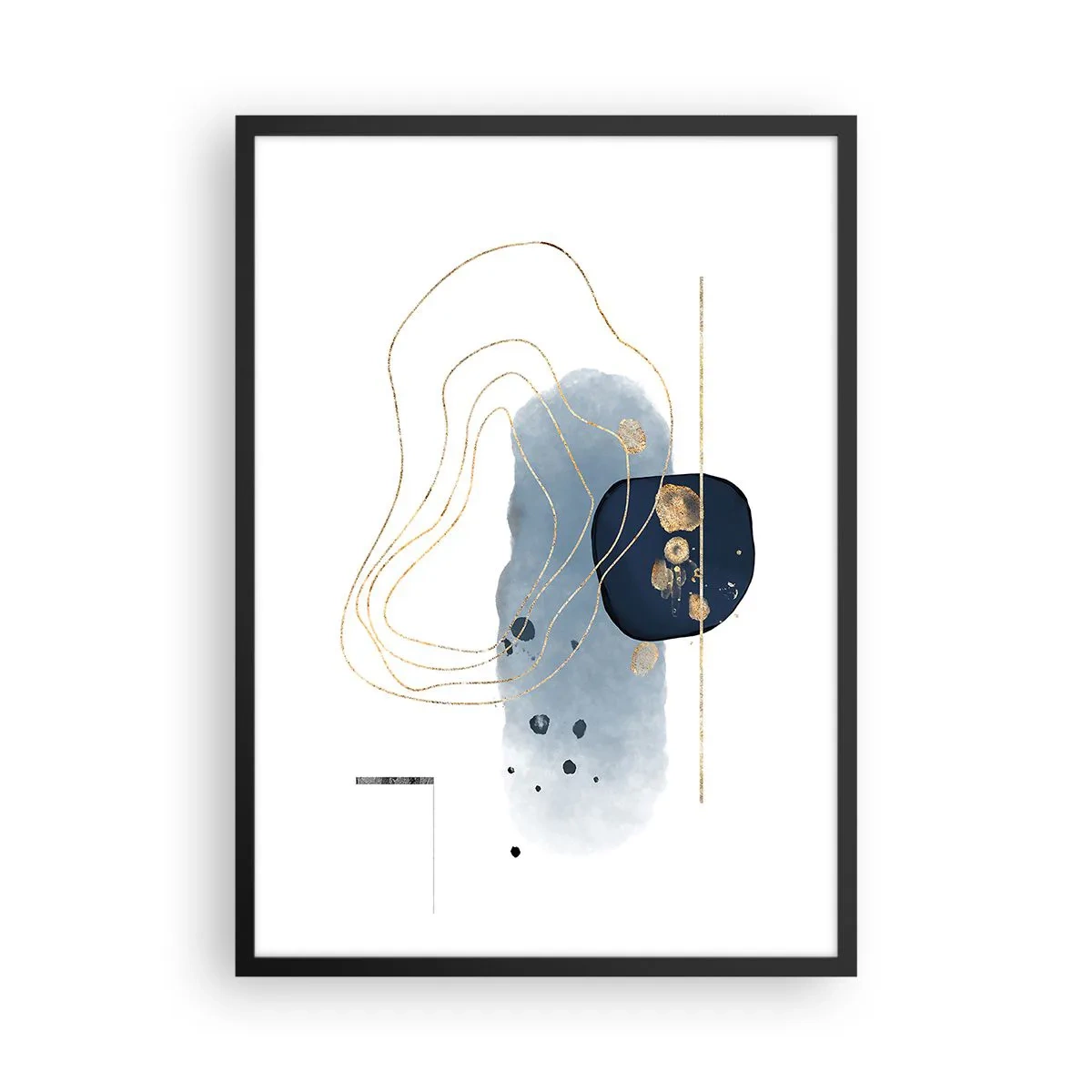 Poster în ramă neagră - O compoziție abstractă modernă în nuanțe de albastru și auriu. - 50x70cm - Fantezie albastru-auriu - Decorațiune modernă pentru perete pentru living și dormitor ARTTOR