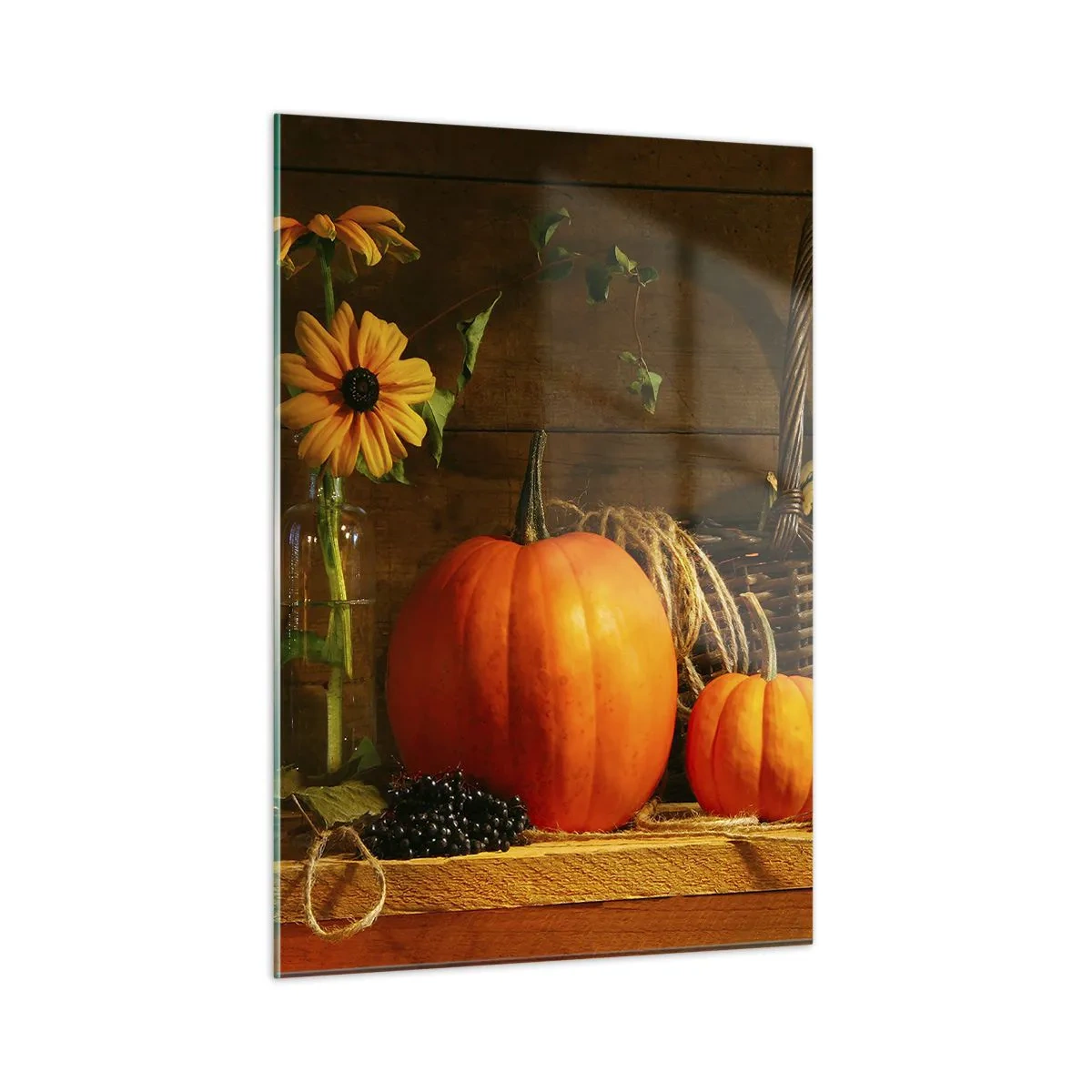 Tablou pe sticlă - Compoziție rustică - cadouri de toamnă - 50x70 cm