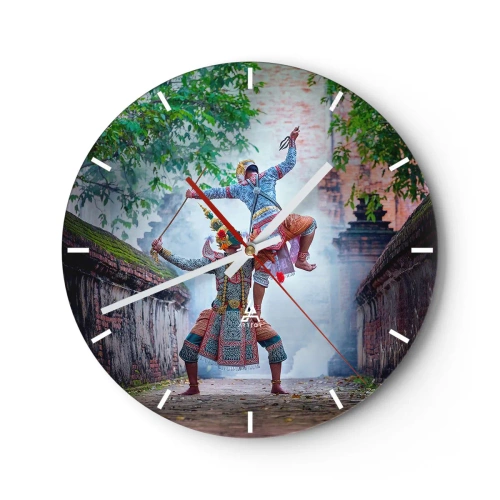Ceas de perete - Ceas pe sticlă - O scenă culturală cu dansuri tradiționale într-un cadru exotic - 30x30cm - Un dans de o frumusețe mortală - Decorațiune modernă pentru perete pentru living, bucătărie și dormitor ARTTOR