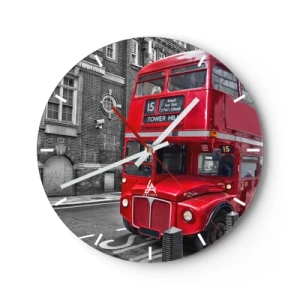 Ceas de perete - Ceas pe sticlă - Un autobuz roșu londonez pe fundalul unor clădiri istorice - 30x30cm - Întotdeauna la fel - Decorațiune modernă pentru perete pentru living, bucătărie și dormitor ARTTOR