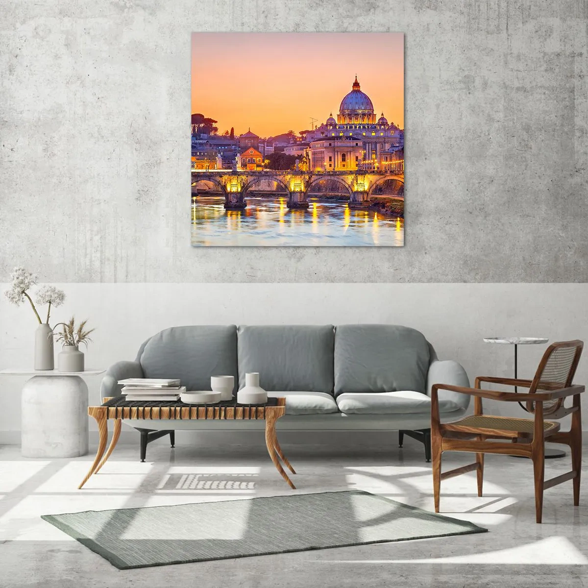 Tablou pe sticlă - Amurg deasupra Orașului Etern - 50x50 cm