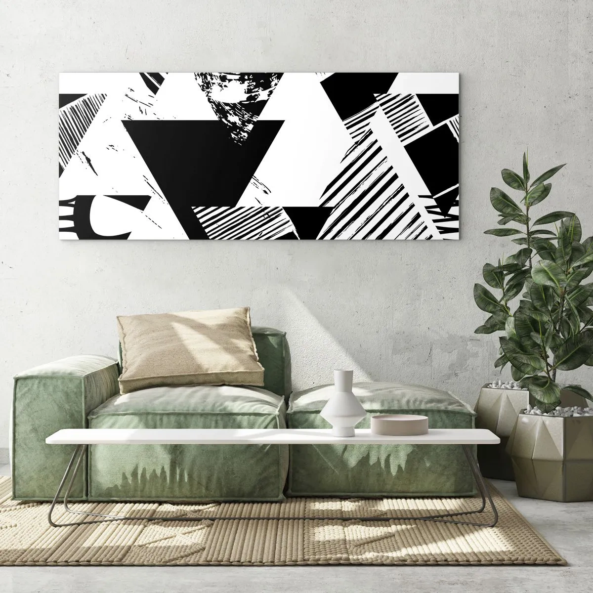 Tablou pe sticlă - Ploaie de triunghiuri - 120x50 cm