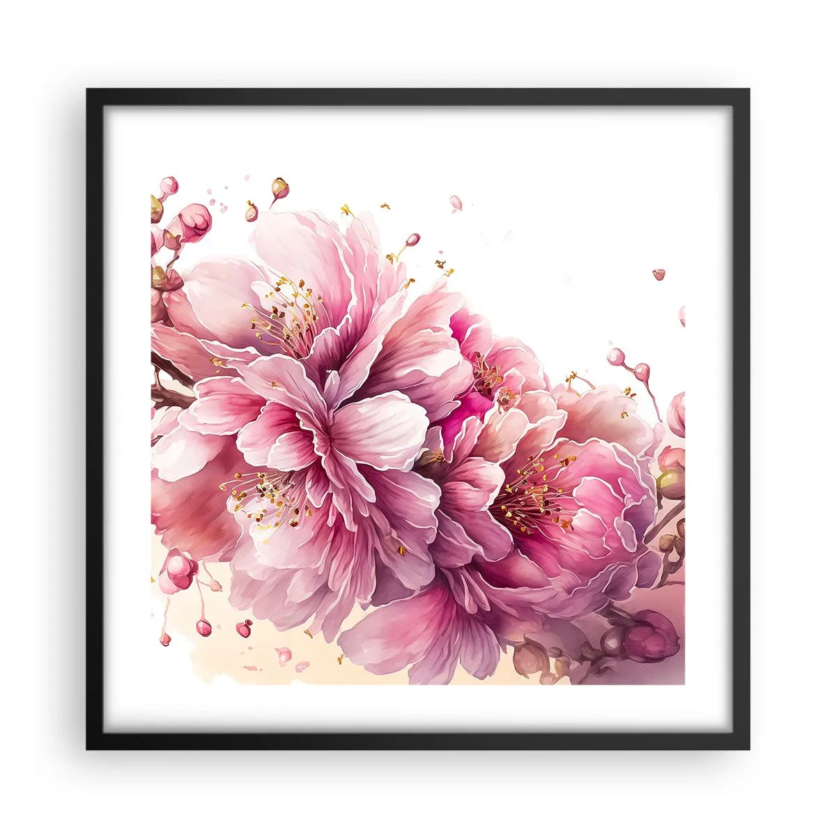 Poster în ramă neagră - Flori de cireș - 50x50 cm