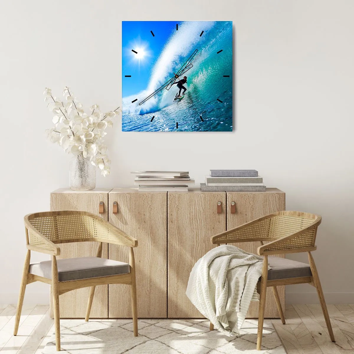 Ceas de perete - Ceas pe sticlă - Prin marele albastru - 40x40 cm