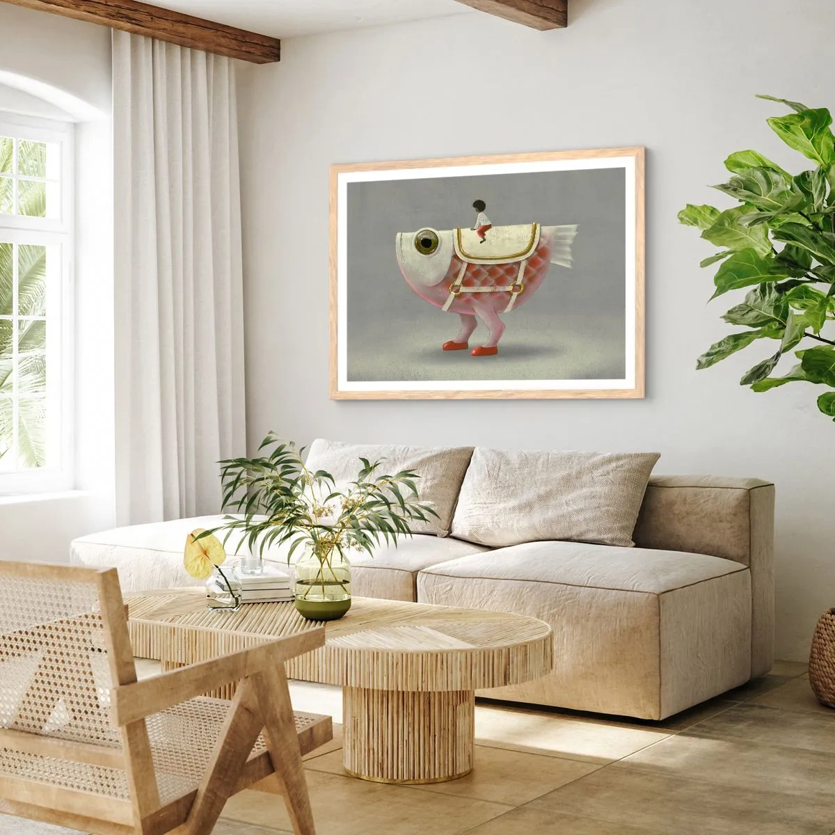Poster în ramă de stejar deschis - Călărețul Pescărel - 70x50 cm
