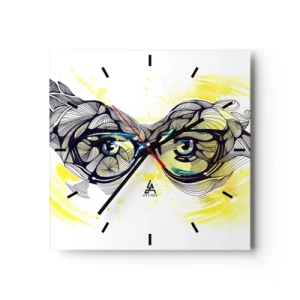 Ceas de perete - Ceas pe sticlă - Prin ochelari albaștri - 40x40 cm
