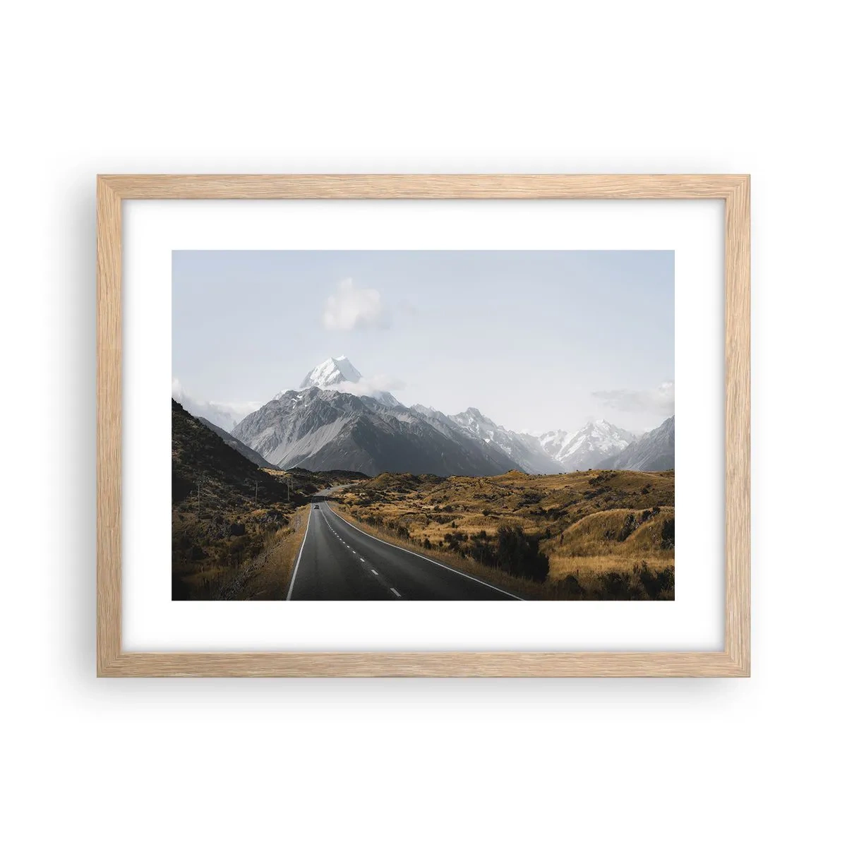 Poster în ramă de stejar deschis - Drumul spre inima munților - 40x30 cm