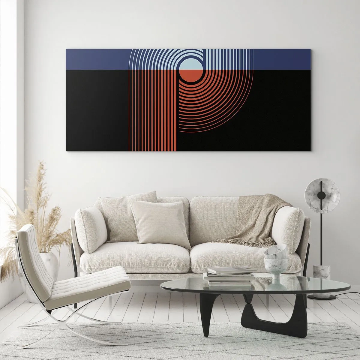 Tablou pe sticlă - Într-o îmbrăţişare geometrică - 90x30 cm
