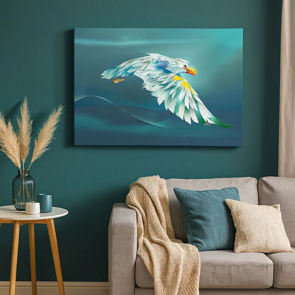 Tablou pe pânză Canvas - Vultur abstract în zbor pe un cer turcoaz - 70x50cm - Puterea vulturului în zbor - Decorațiune modernă pentru perete pentru living și dormitor ARTTOR