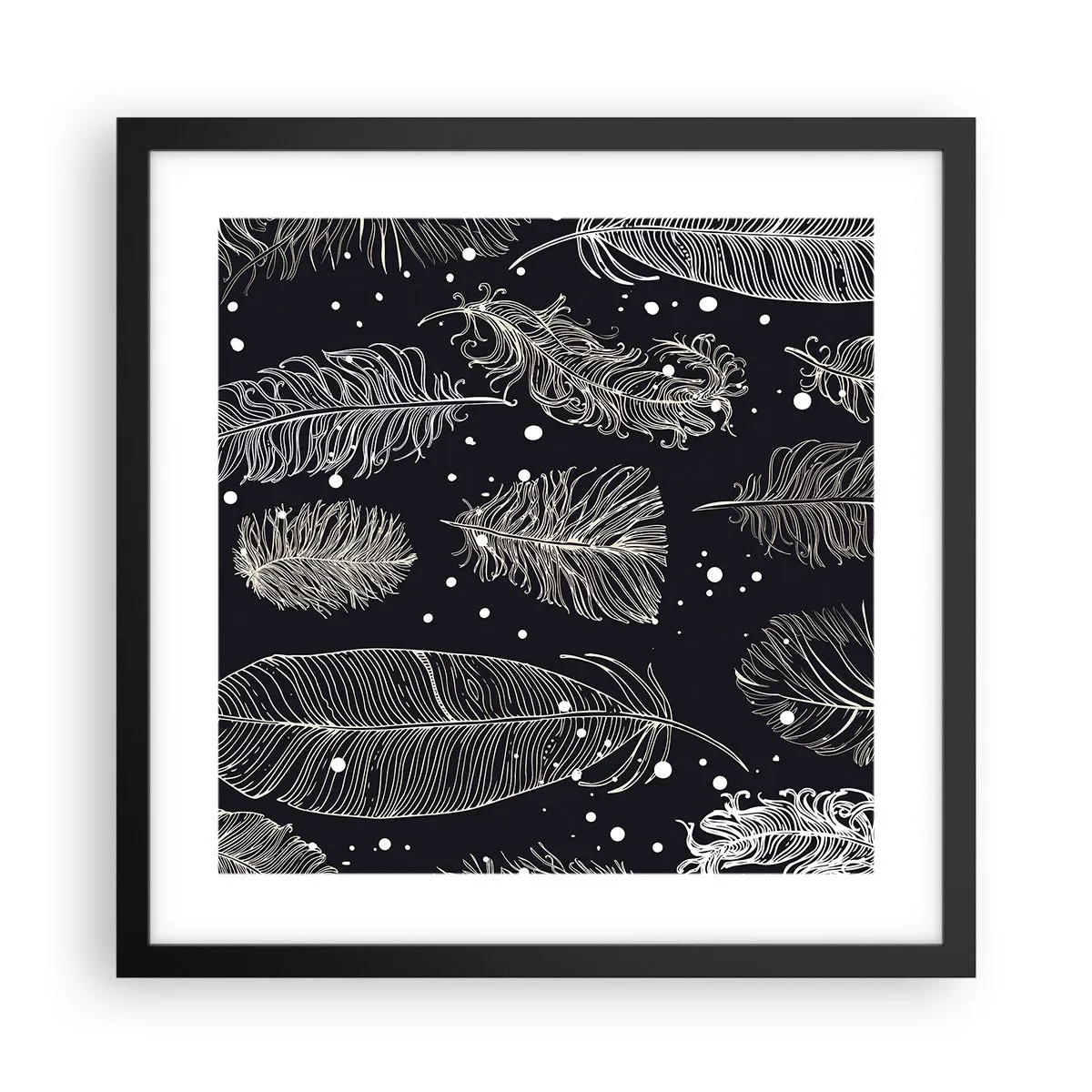 Poster în ramă neagră - Dantelă cu pene - 40x40 cm