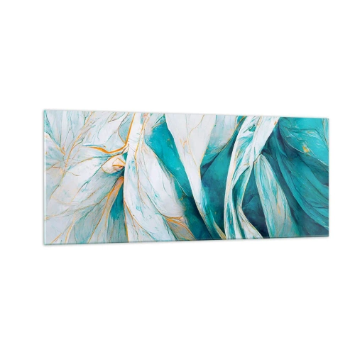 Tablou pe sticlă - Abstractul albastru cu motiv auriu - 100x40 cm