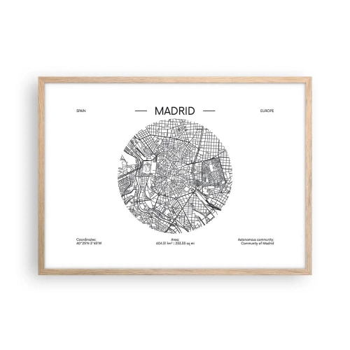 Poster în ramă de stejar deschis - Anatomia Madridului - 70x50 cm