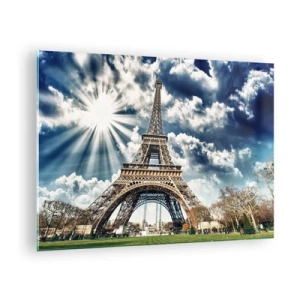 Tablou pe sticlă - Turnul Eiffel pe un cer radiant - 70x50cm - Singura de acest fel sub soare - Decorațiune modernă pentru perete pentru living și dormitor ARTTOR