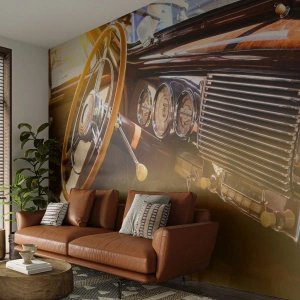 Tapet Standard Eco - Interiorul unei mașini clasice cu ornamente din lemn - 100x70cm - O adiere de lux din trecut - Decorațiune modernă pentru perete pentru living și dormitor ARTTOR
