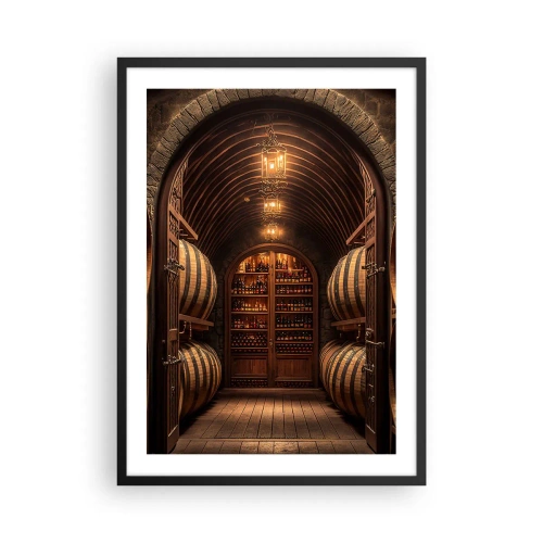 Poster în ramă neagră - Cramă elegantă cu butoaie de lemn - 50x70cm - Beciul cu atmosferă - Decorațiune modernă pentru perete pentru living și dormitor ARTTOR