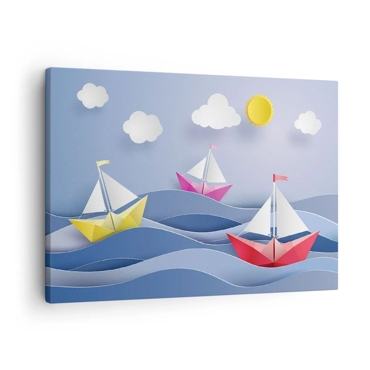 Tablou pe pânză Canvas - Bărci cu pânze colorate pe valuri într-o zi însorită - 70x50cm - Ah, ce plăcut e să te legeni printre valuri - Decorațiune modernă pentru perete pentru living și dormitor ARTTOR