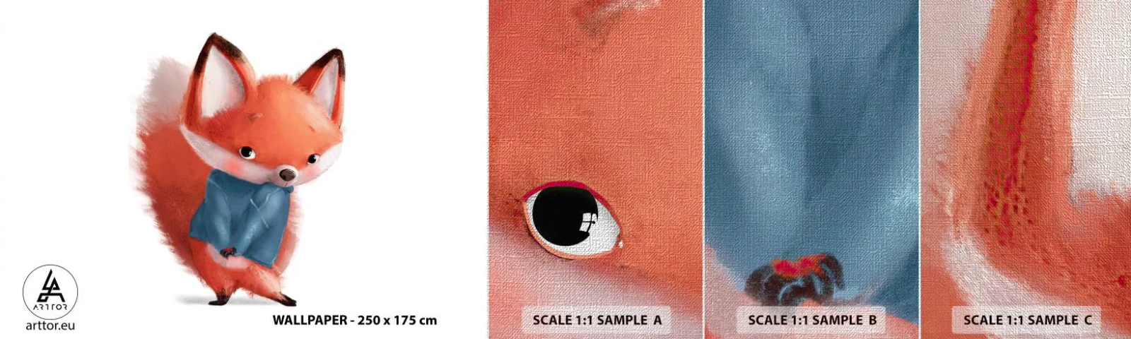 Mostră tapet Premium Canvas - Îmi vine bine? - Pentru copii, Vulpe, Basm - 100x30 cm