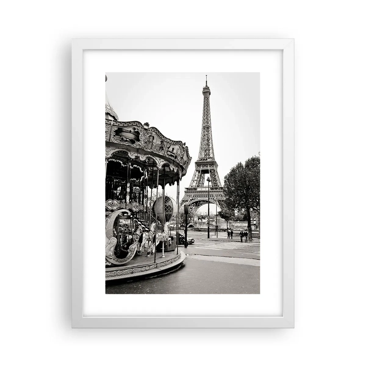 Poster în ramă albă - Distracții retro pariziene - 30x40 cm