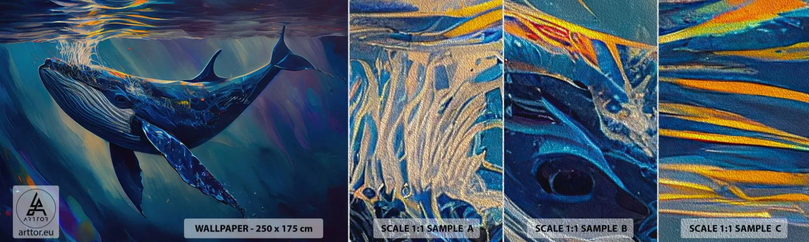 Mostră tapet Premium Sand - Bun venit în lumea mea - Balenă, Ocean, Sub apă - 100x30 cm