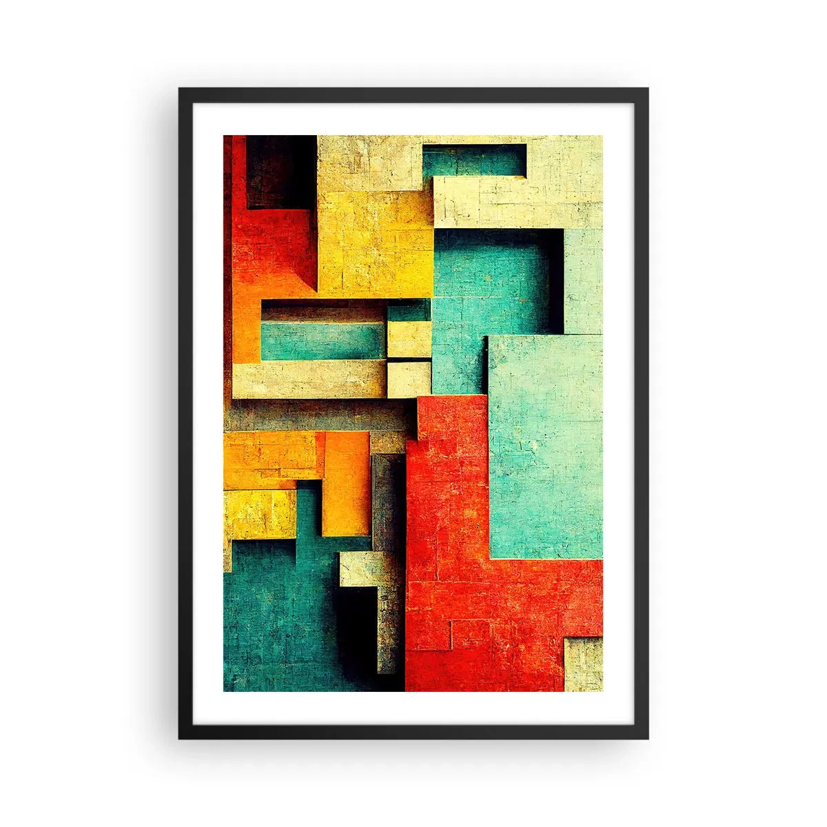 Poster în ramă neagră - Abstracție geometrică în culori vii - 50x70cm - Festival de unghiuri drepte - Decorațiune modernă pentru perete pentru living și dormitor ARTTOR