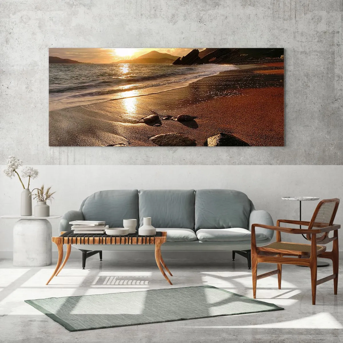 Tablou pe sticlă - Urmează soarele spre dealuri - 90x30 cm