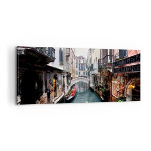 Tablou pe pânză - Peisaj venețian cu gondolă și pod - 100x40 cm