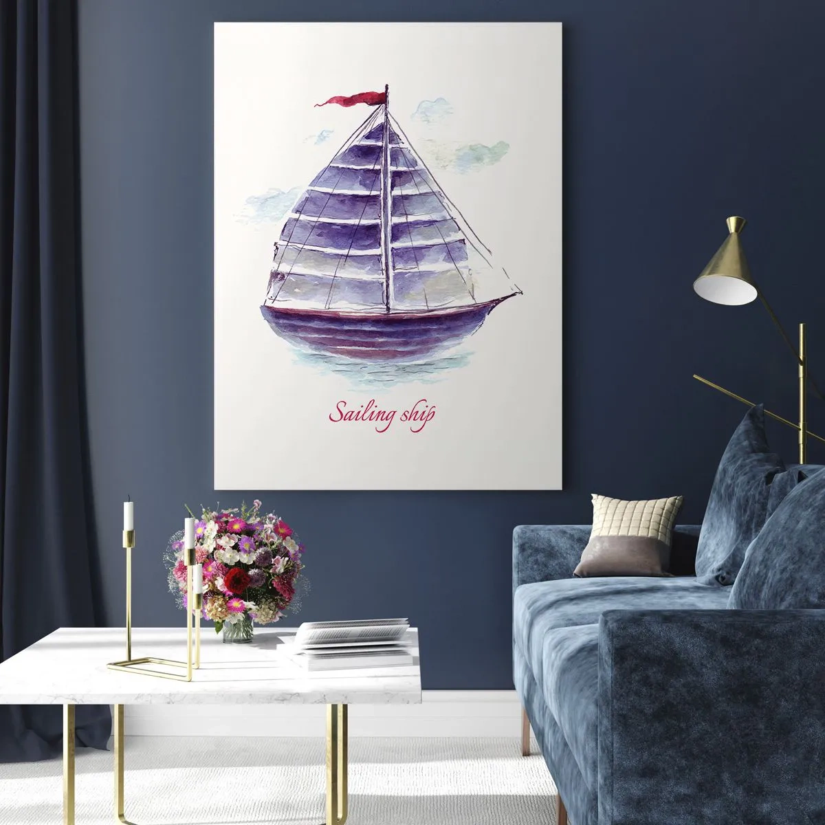 Tablou pe sticlă - Pânze pline și apă calmă - 50x70 cm
