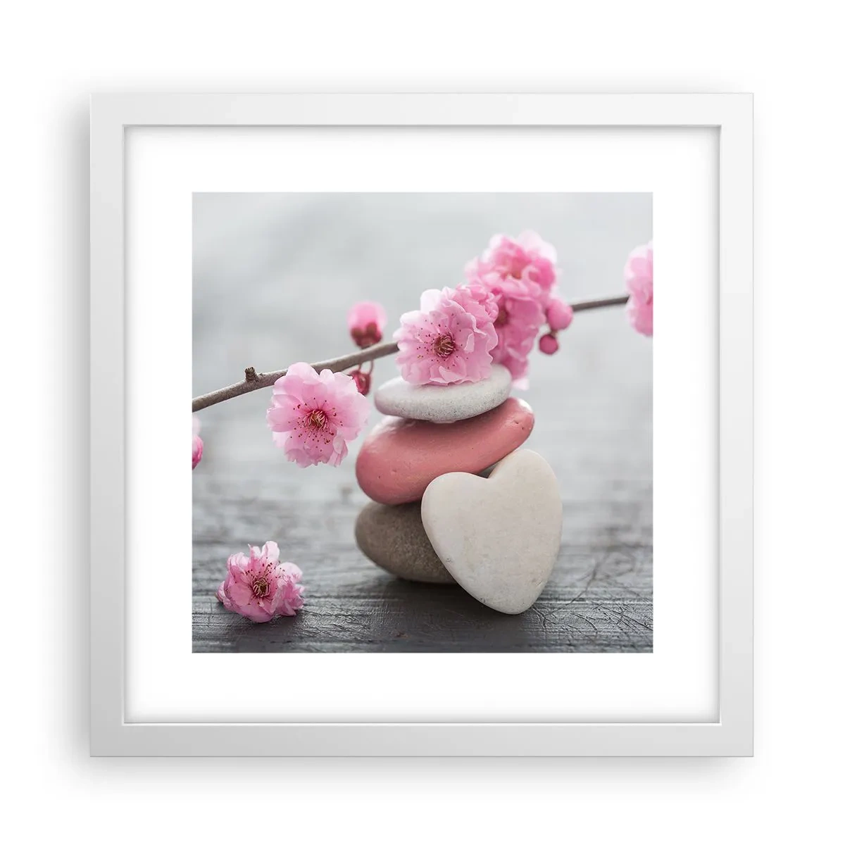 Poster în ramă albă - Fericirea florilor de cireș - 30x30 cm