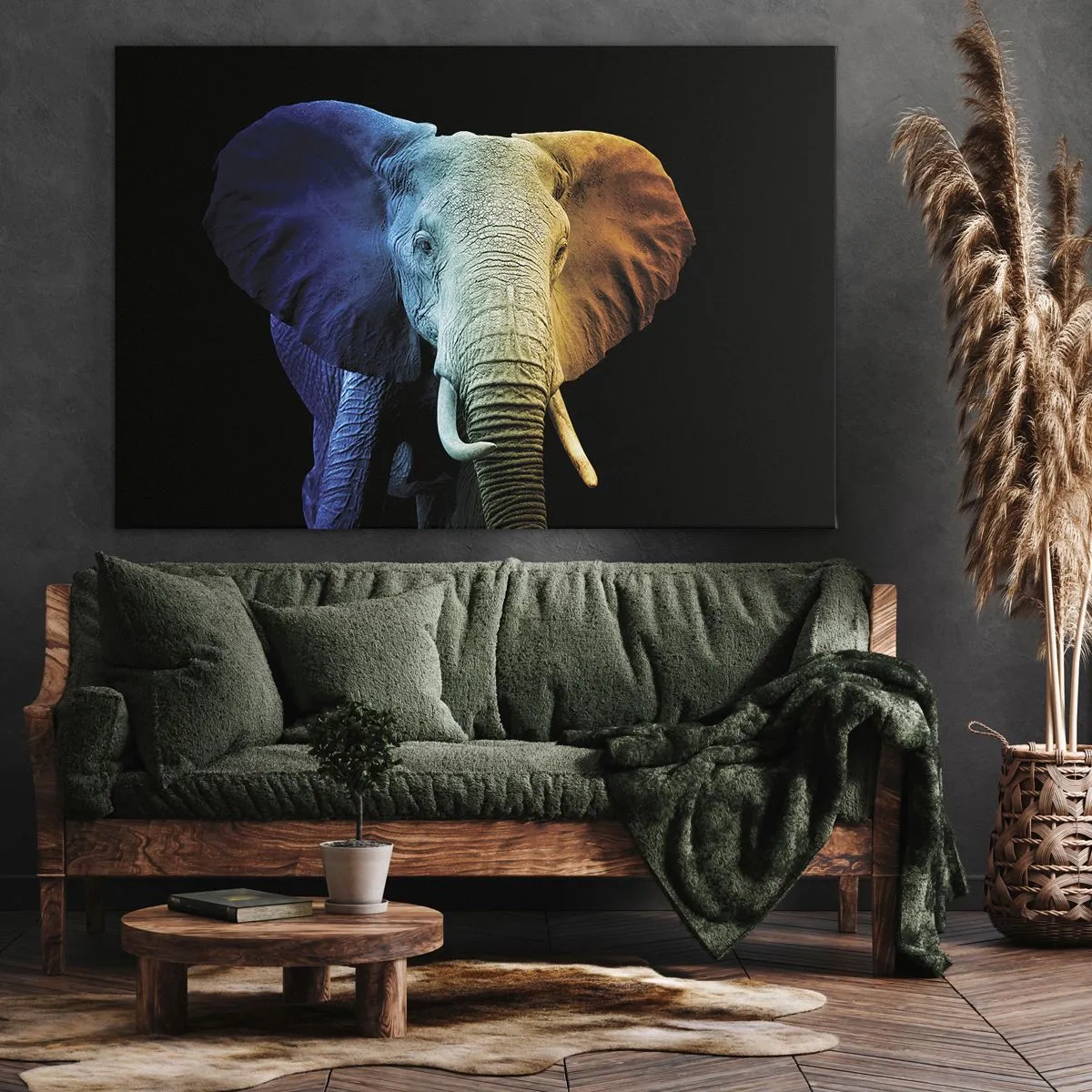 Tablou pe pânză Canvas - Portret de elefant în culorile curcubeului - 70x50cm - Excentric, nu ciudat - Decorațiune modernă pentru perete pentru living și dormitor ARTTOR