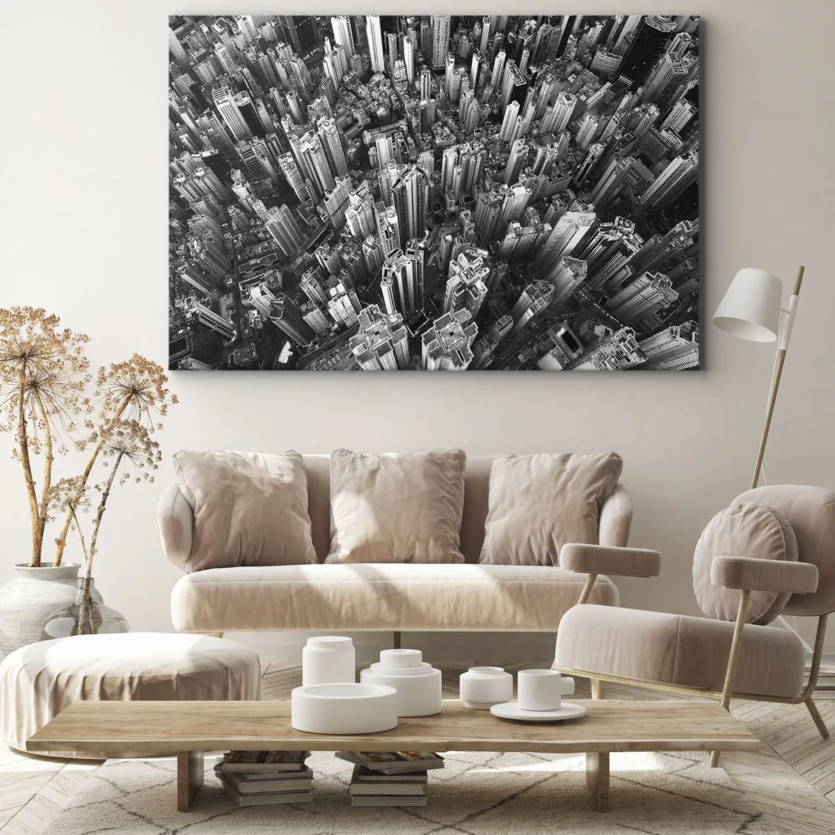 Tablou pe pânză Canvas - Vedere de pasăre a orașului, alb-negru - 70x50cm - Din ce în ce mai sus - Decorațiune modernă pentru perete pentru living și dormitor ARTTOR