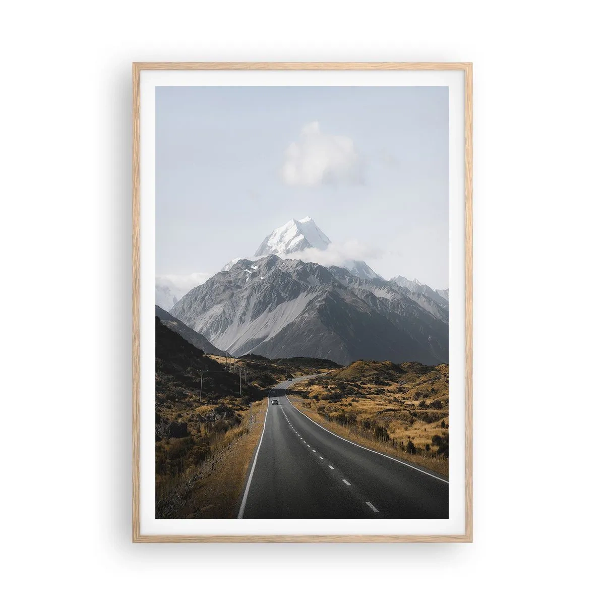 Poster în ramă de stejar deschis - Drumul spre inima munților - 70x100 cm